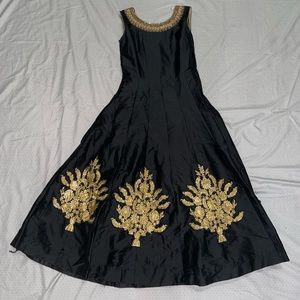 Indian gown style party wear,one piece gold work on black,10 to 12 years girl